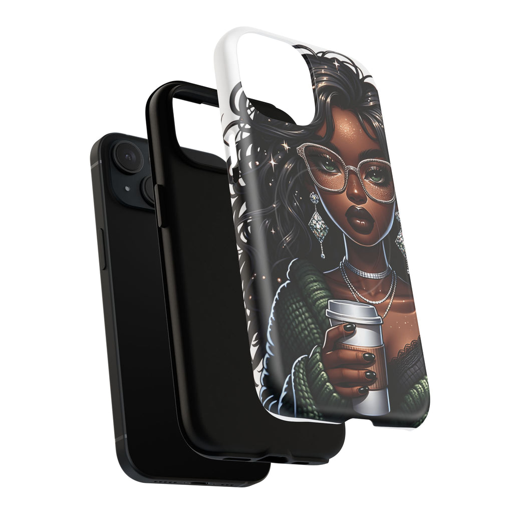 Stylish Black Woman with Coffee Phone Case | Magnetic Tough Case