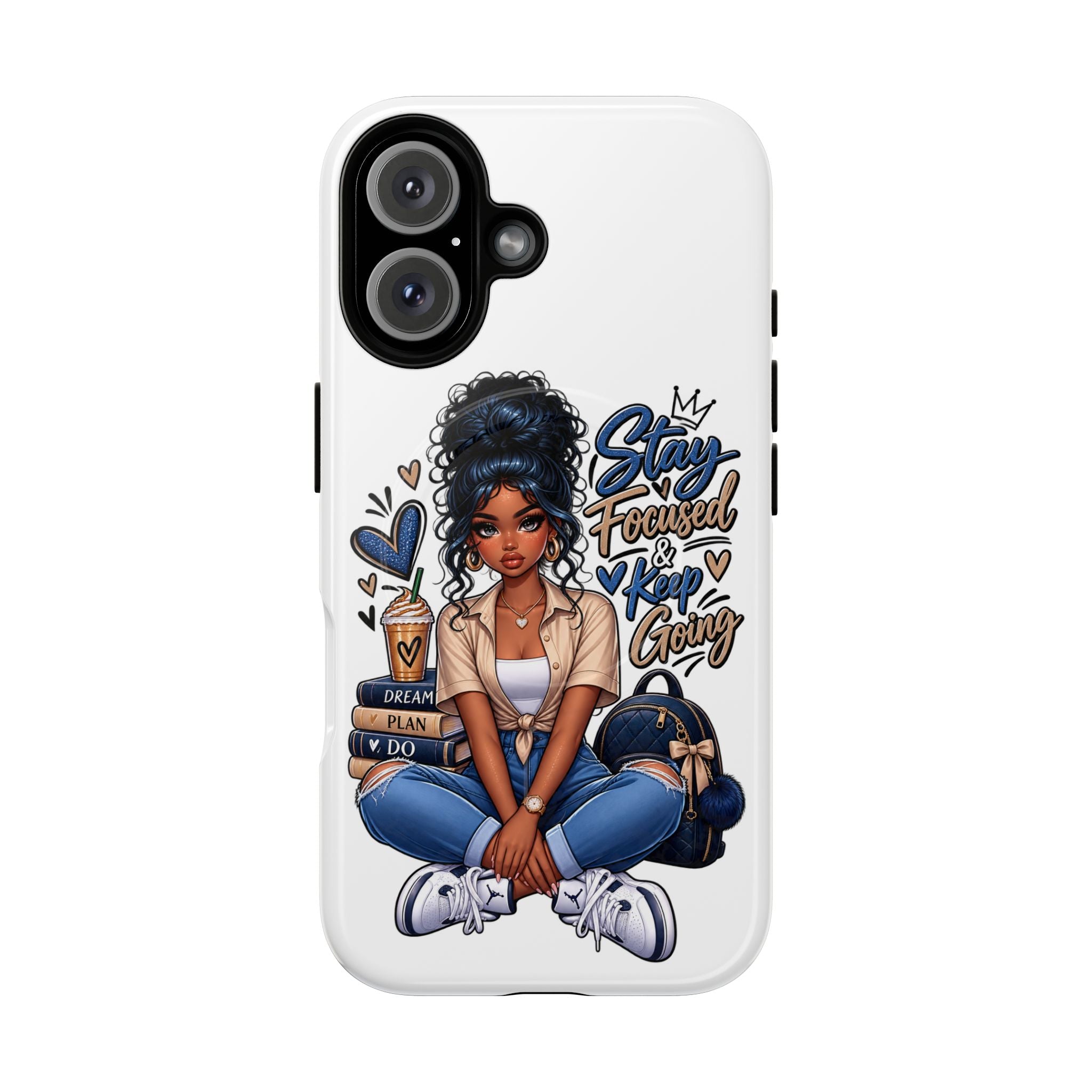 Stay Focused Keep Going Phone Case — Motivational Girl Illustration Tough Magnetic Case