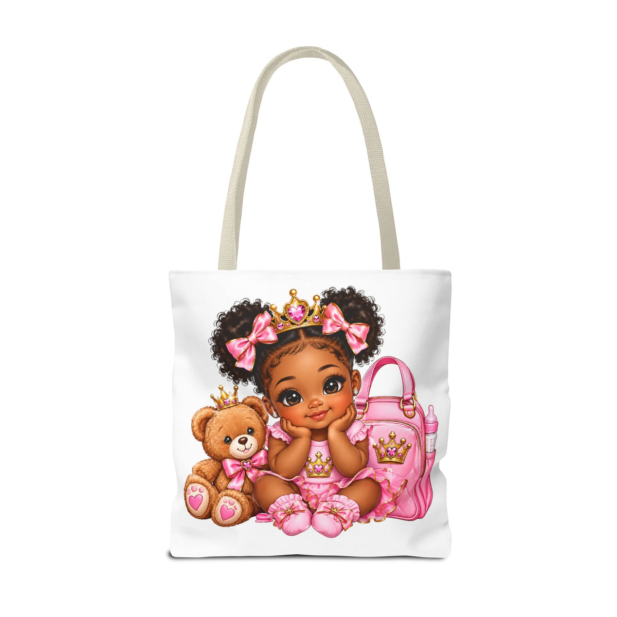 Cute Baby Princess Tote Bag — Pink Crowned Baby with Teddy AOP