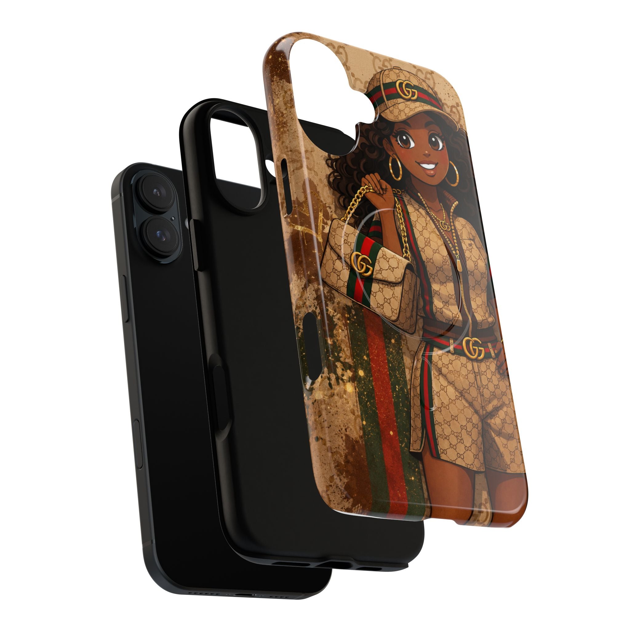 Luxury-Inspired Black Girl Phone Case — Stylish Magnetic Tough Case