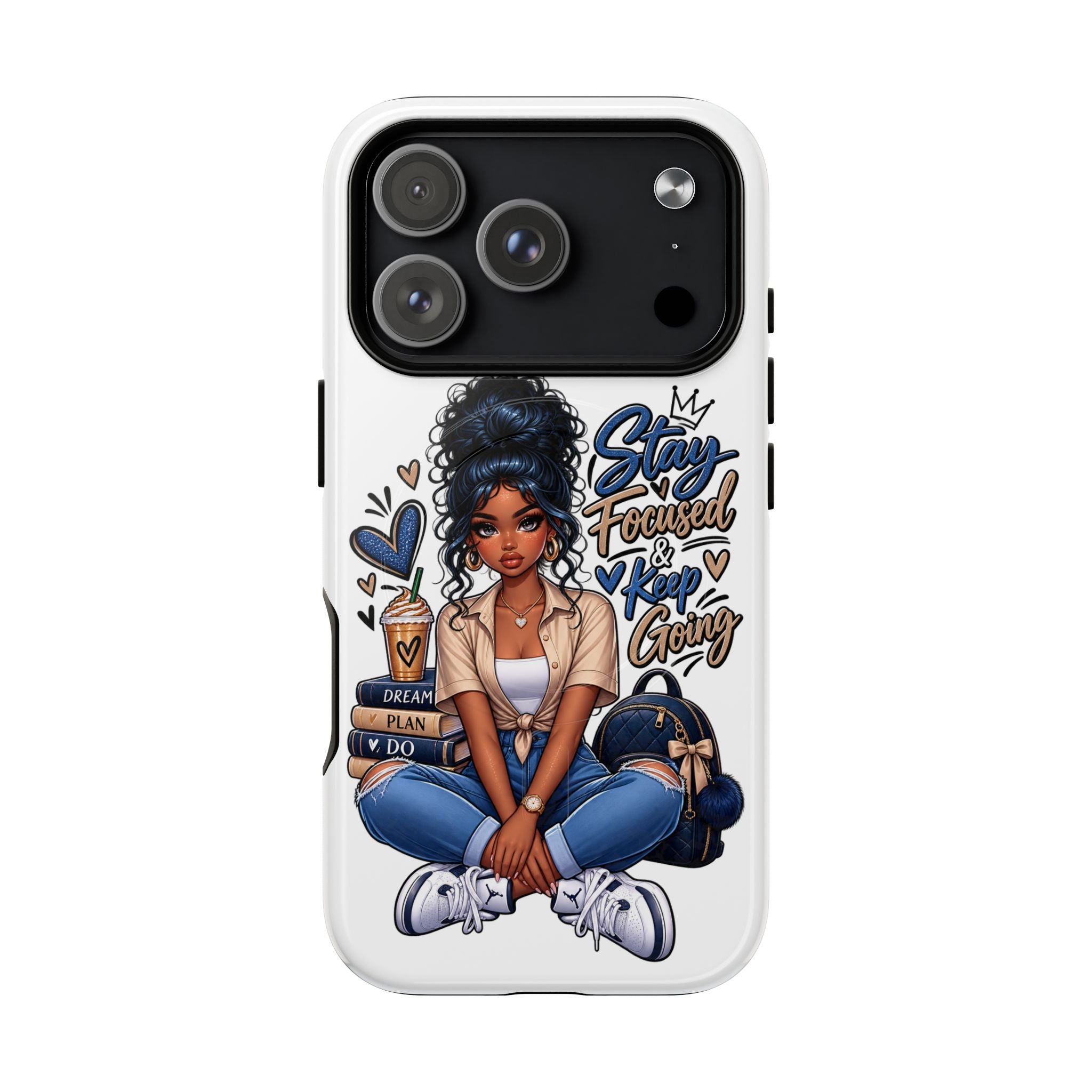 Stay Focused Keep Going Phone Case — Motivational Girl Illustration Tough Magnetic Case