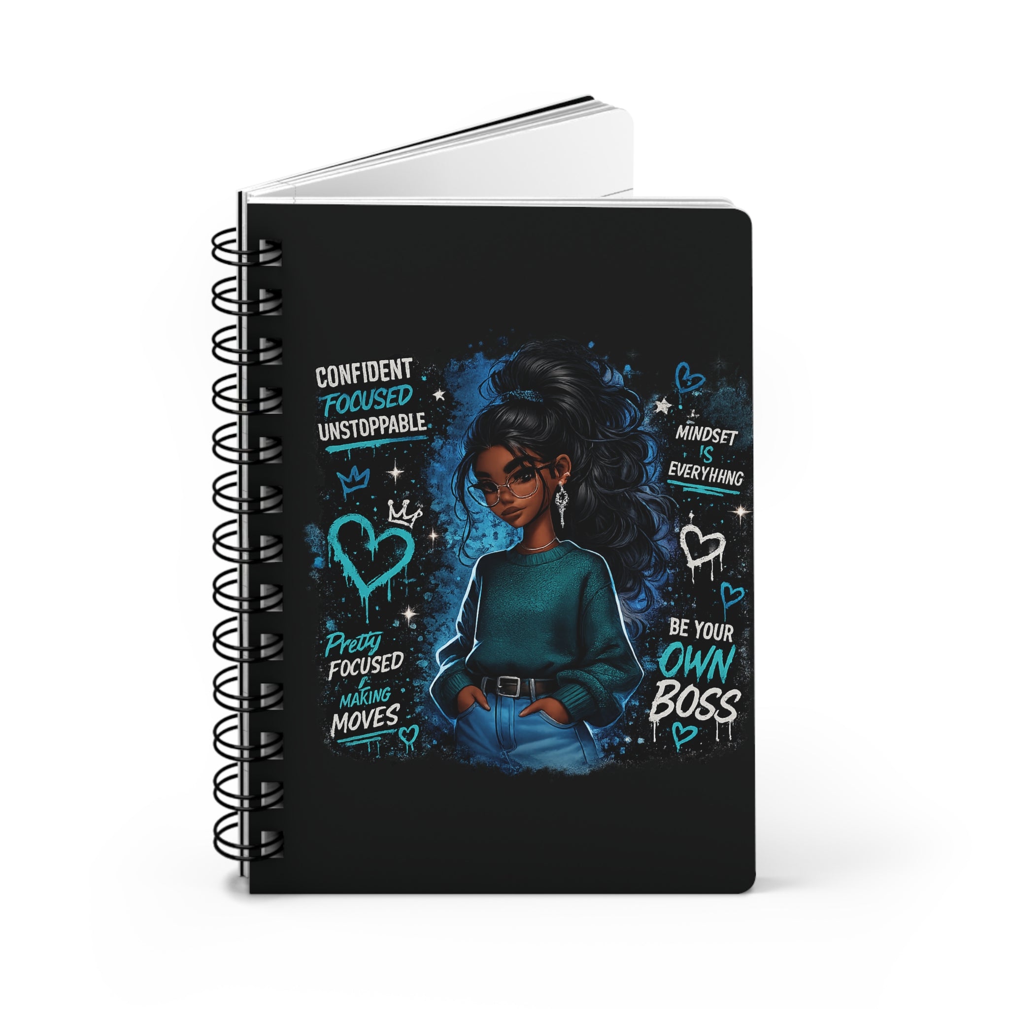 Empowered Black Girl Spiral Journal — "Be Your Own Boss" Inspirational Notebook