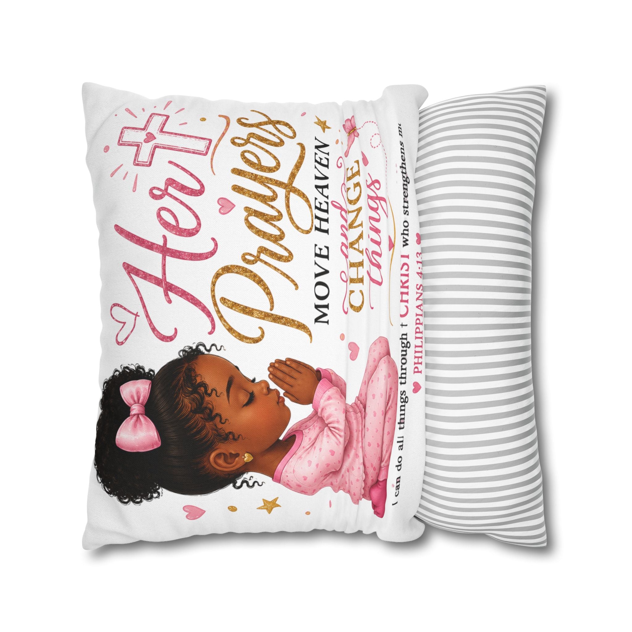 Her Prayers Move Heaven Throw Pillow – Inspirational Christian Girl Pillowcase