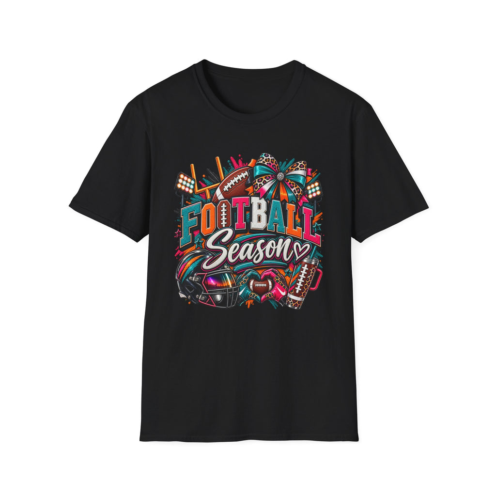 Football Season T-Shirt — Festive Cheer Bow & Leopard Print Game Day Tee