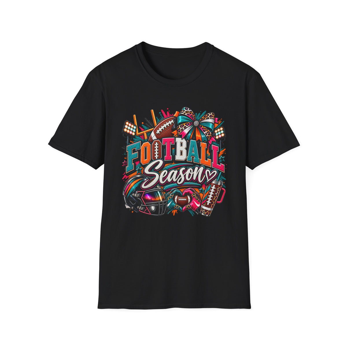 Football Season T-Shirt — Festive Cheer Bow & Leopard Print Game Day Tee