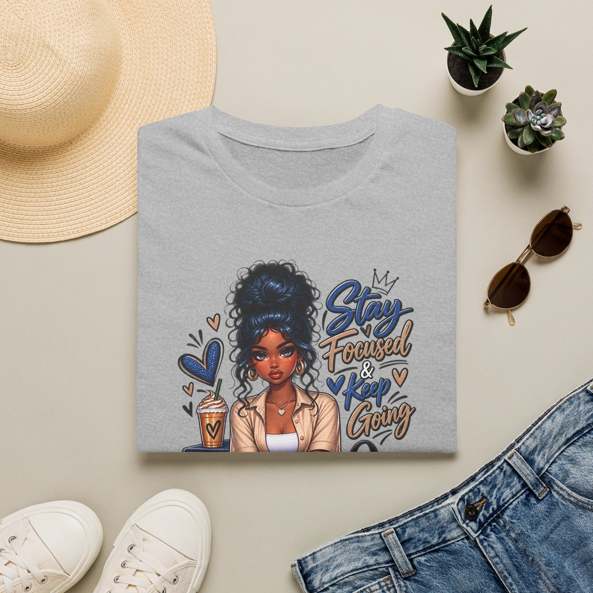 Stay Focused Keep Going T-Shirt — Motivational Graphic Tee for Ambitious Women