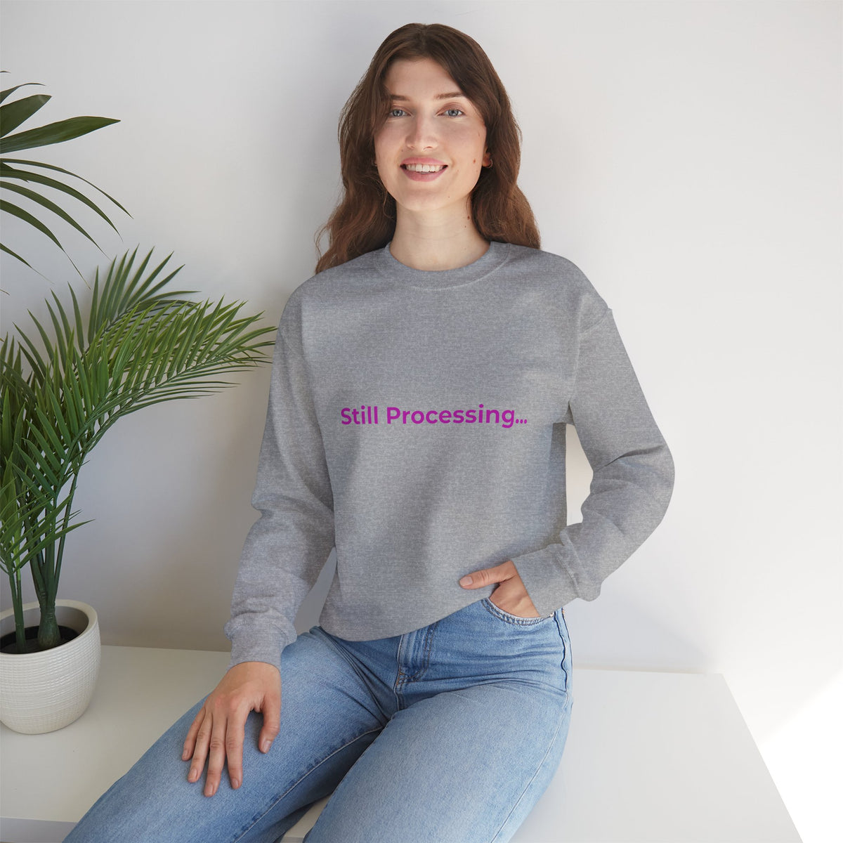 Still Processing Sweatshirt — Minimalist White Crewneck