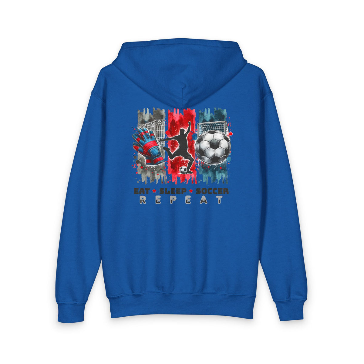 Youth Soccer Zip Hoodie — Eat, Sleep, Soccer Repeat Back Print