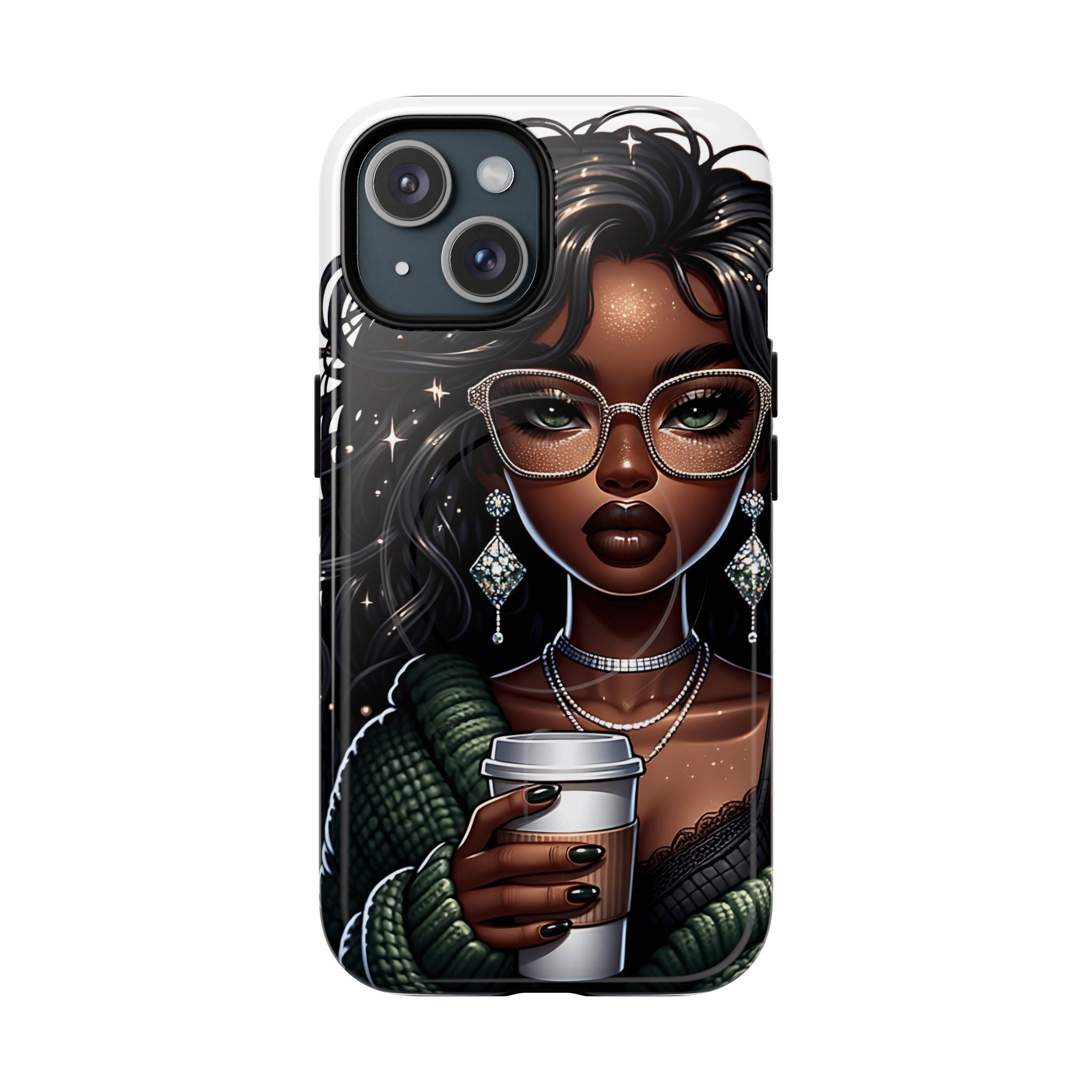 Stylish Black Woman with Coffee Phone Case | Magnetic Tough Case