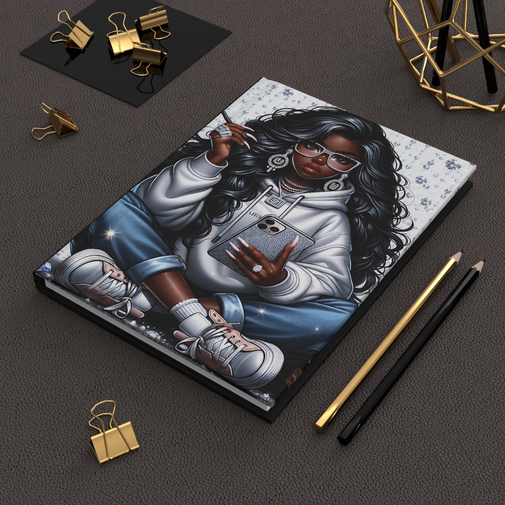Hardcover Journal — Stylish Black Girl Hoodie Illustration Notebook for Writing & Sketching