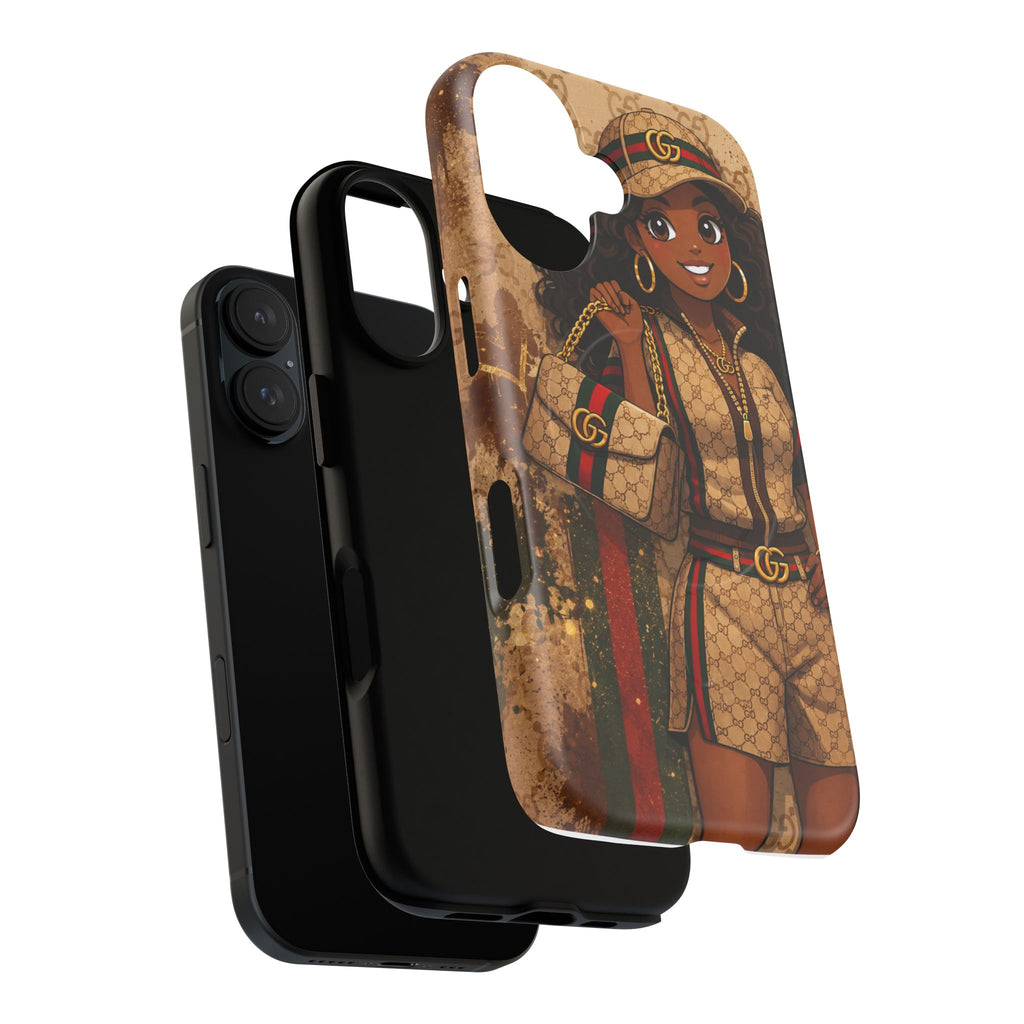 Luxury-Inspired Black Girl Phone Case — Stylish Magnetic Tough Case