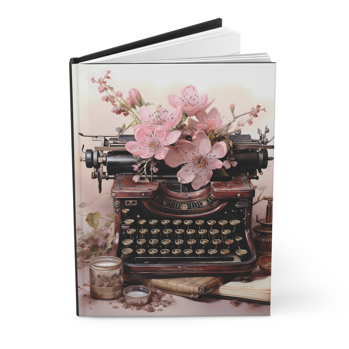 Vintage Typewriter Floral Hardcover Journal — Writer's Notebook Gift