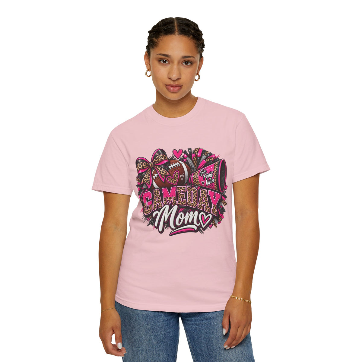 T-Shirt — "Gameday Mom" Football Design (Pink Leopard)