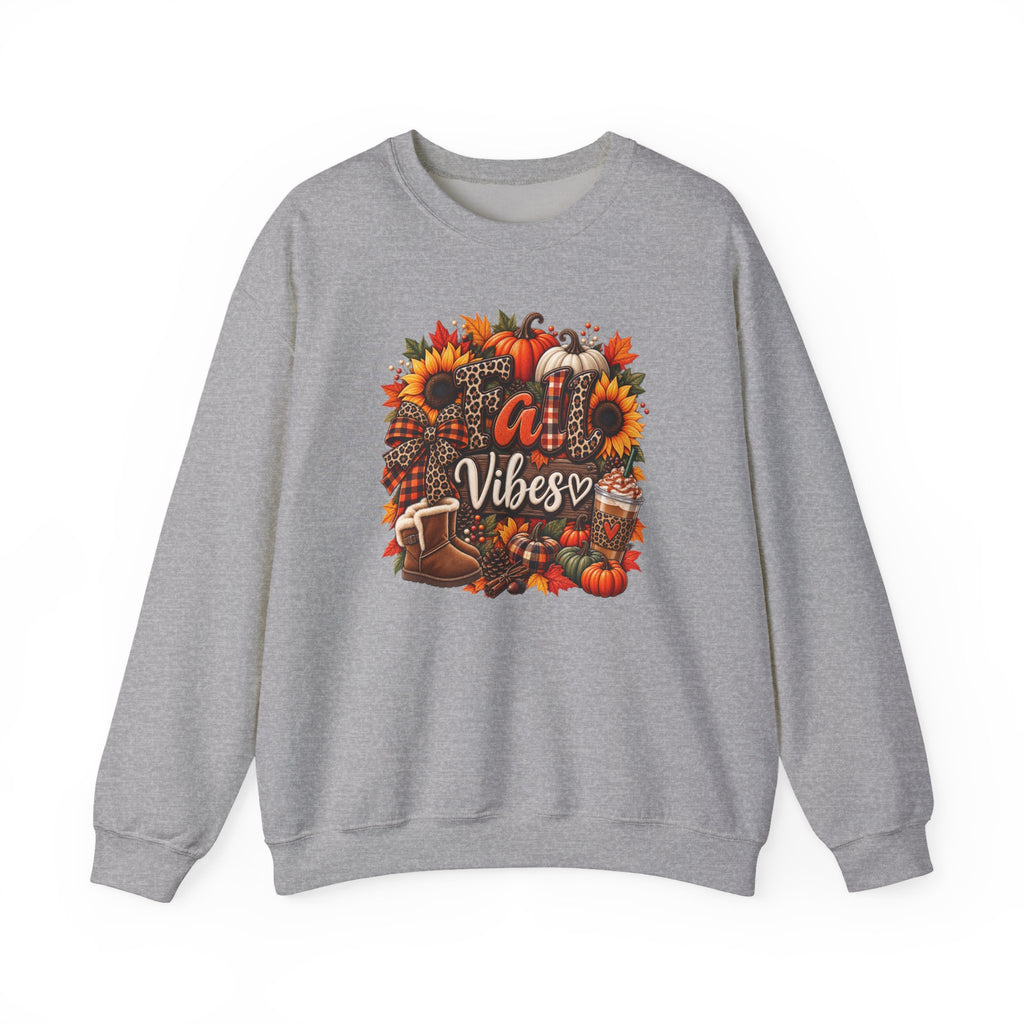 Fall Vibes Crewneck Sweatshirt — Autumn Pumpkin & Sunflower Graphic