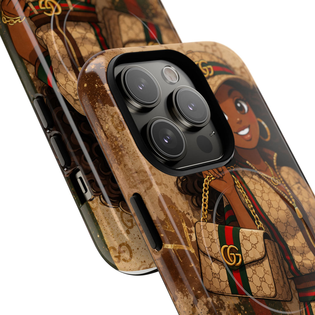 Luxury-Inspired Black Girl Phone Case — Stylish Magnetic Tough Case