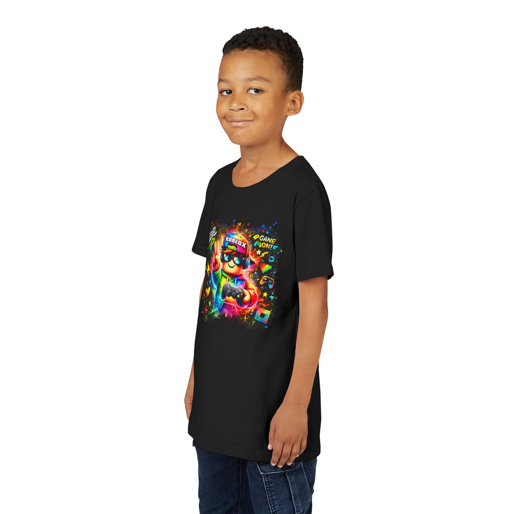 Level Up Gamer Character Youth Tee | Colorful Rainbow Gaming Design