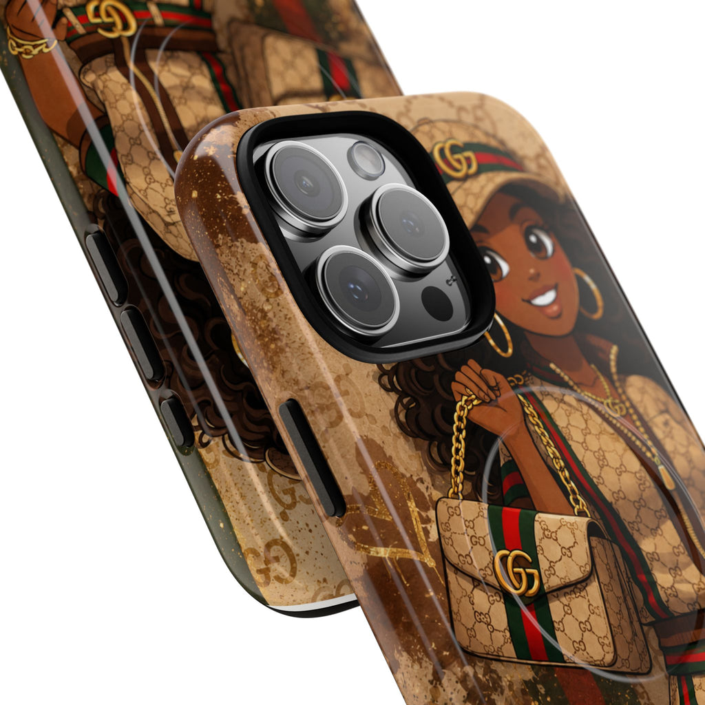 Luxury-Inspired Black Girl Phone Case — Stylish Magnetic Tough Case