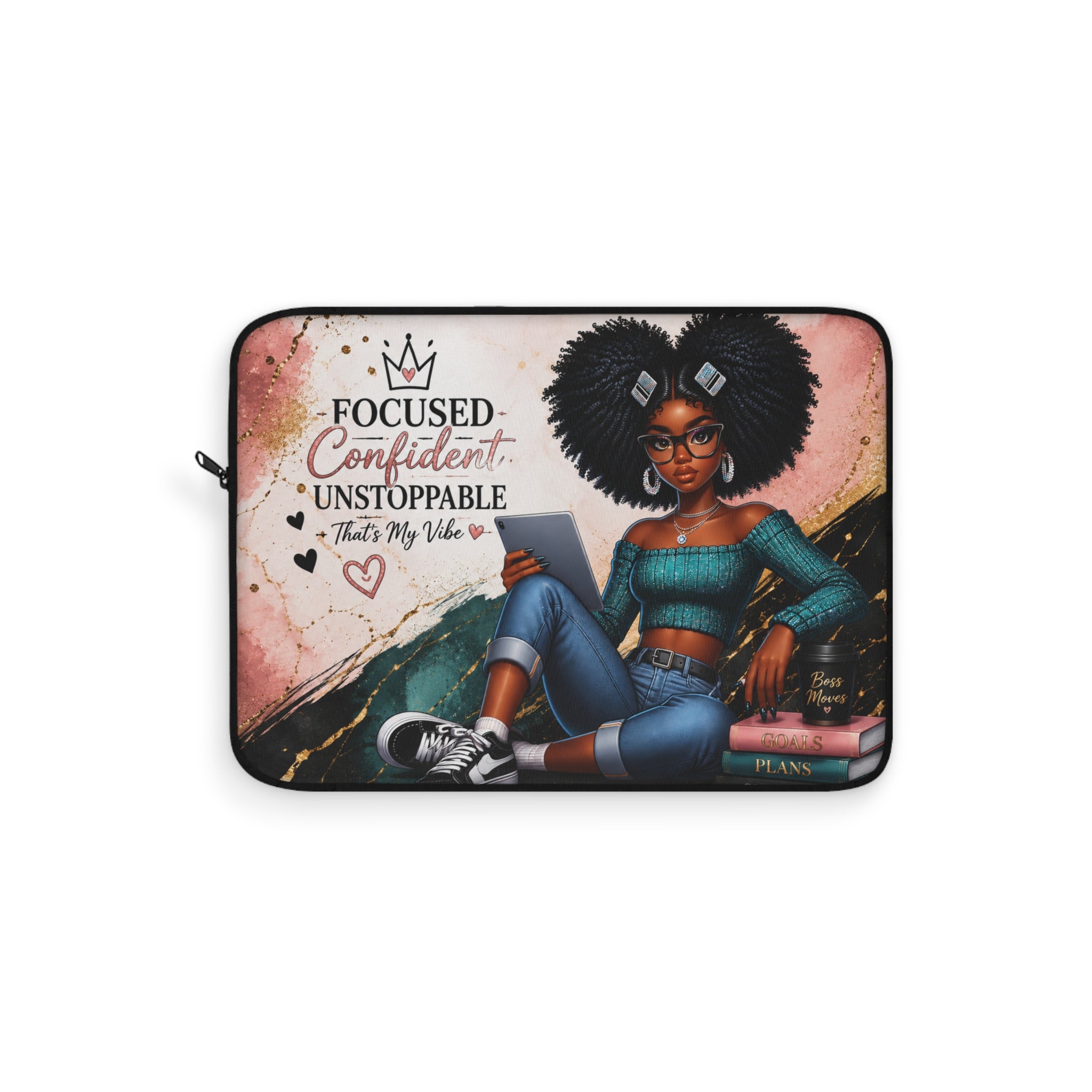 Focused Confident Unstoppable Laptop Sleeve | Afro Girl Scholar Illustration