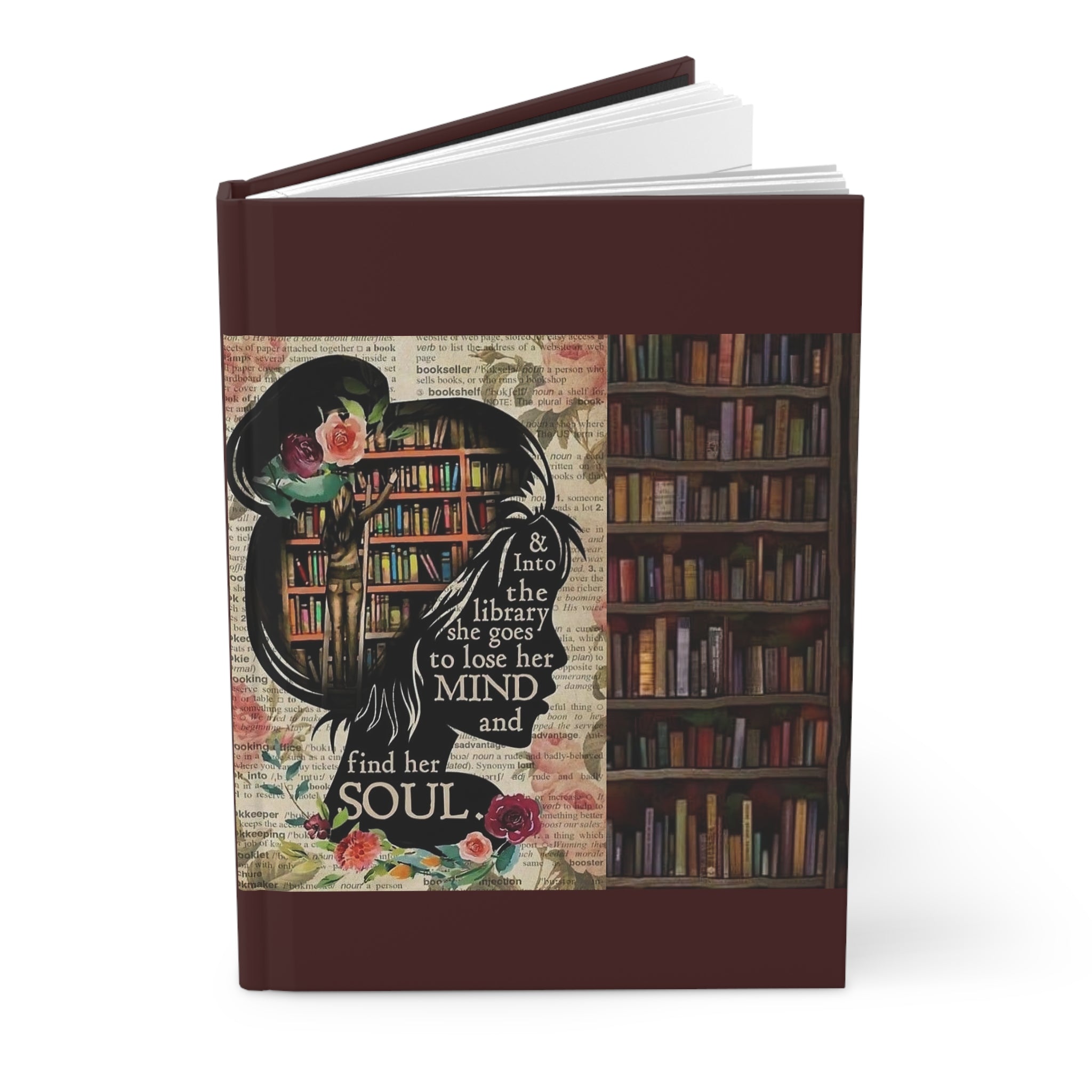 Hardcover Journal — 'Into the Library She Goes' Literary Notebook for Book Lovers