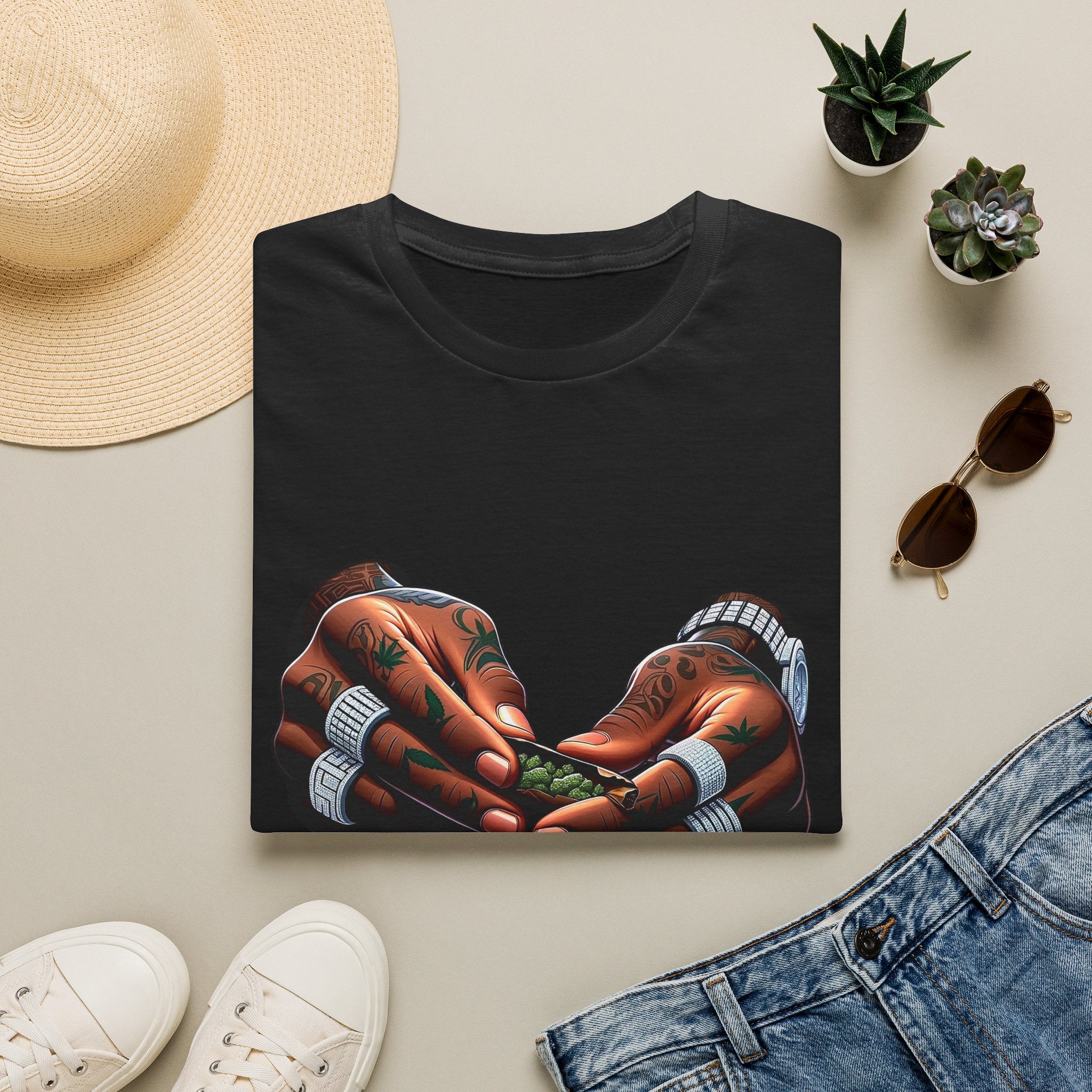 Rolling Up: Tattooed Hands Rolling Herb Graphic T‑Shirt
