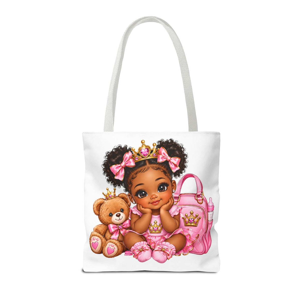Cute Baby Princess Tote Bag — Pink Crowned Baby with Teddy AOP