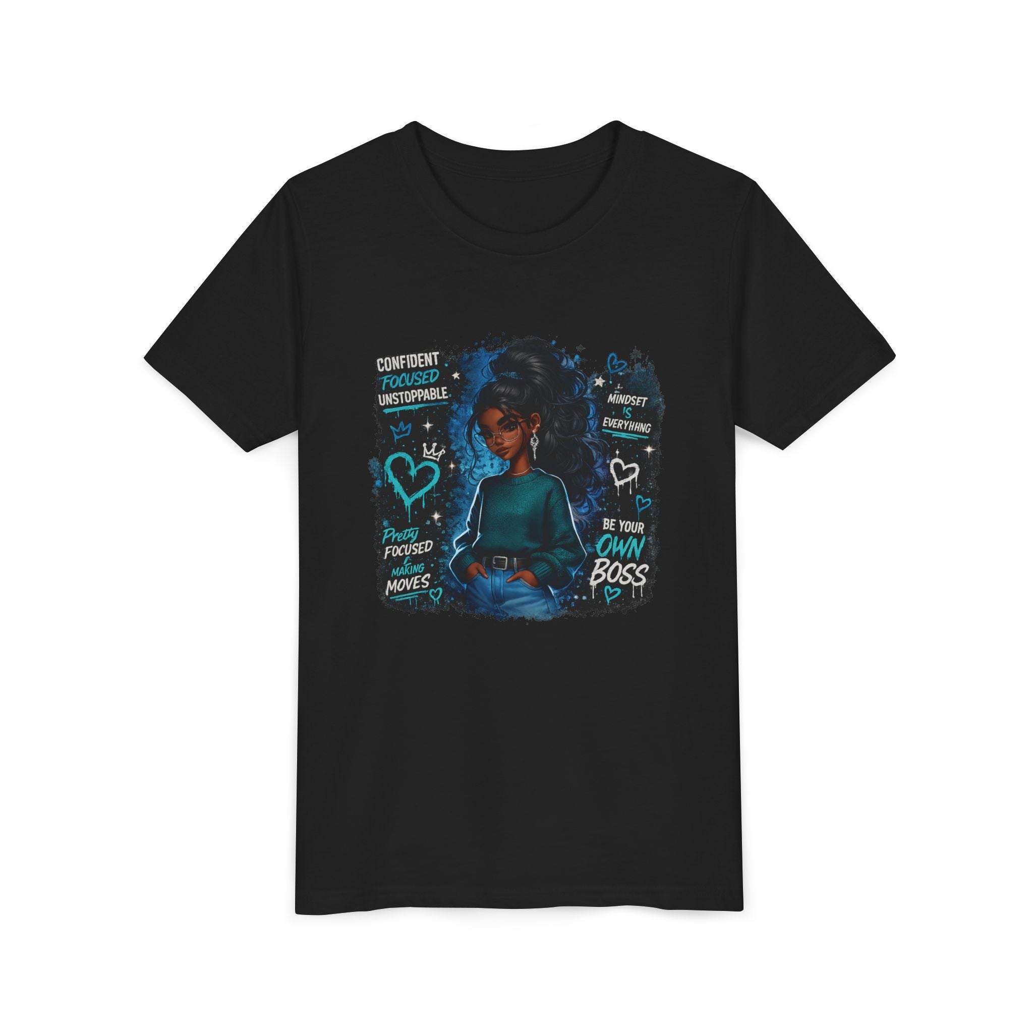 Be Your Own Boss Youth Tee | Empowered Girl Illustration, Motivational Words