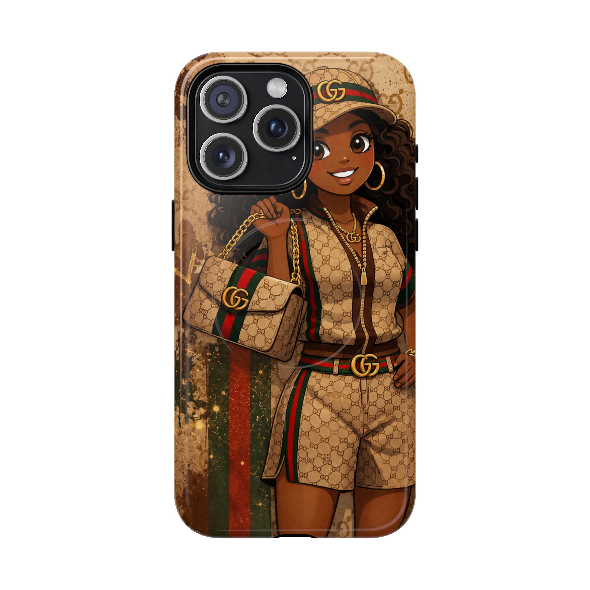 Luxury-Inspired Black Girl Phone Case — Stylish Magnetic Tough Case