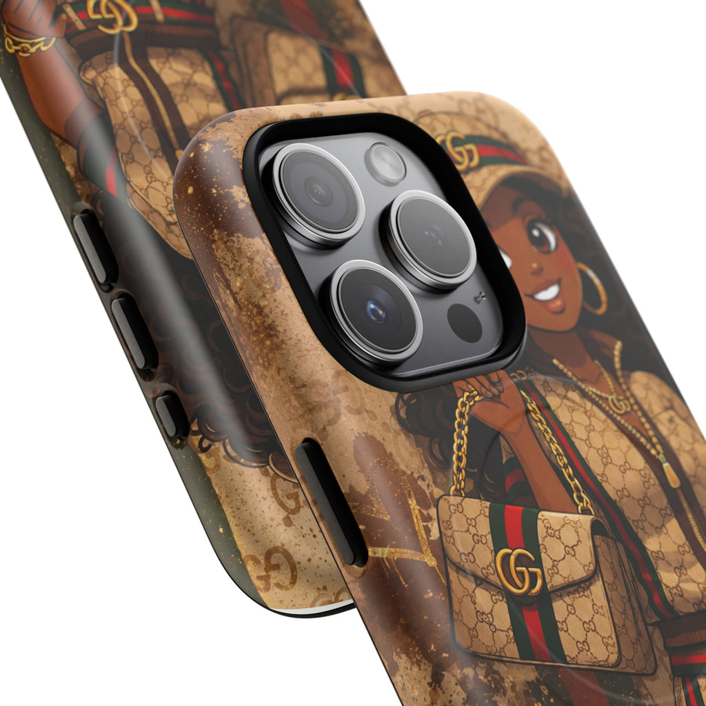 Luxury-Inspired Black Girl Phone Case — Stylish Magnetic Tough Case