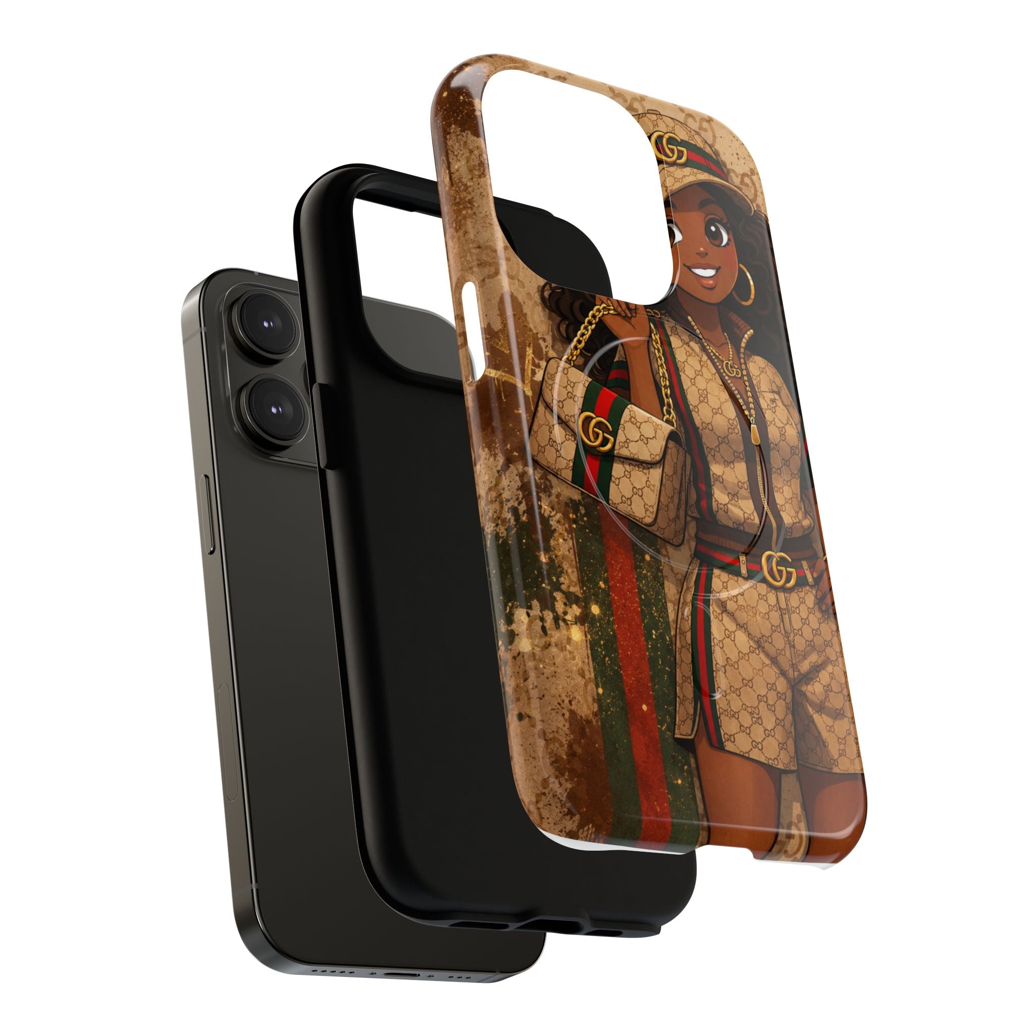 Luxury-Inspired Black Girl Phone Case — Stylish Magnetic Tough Case