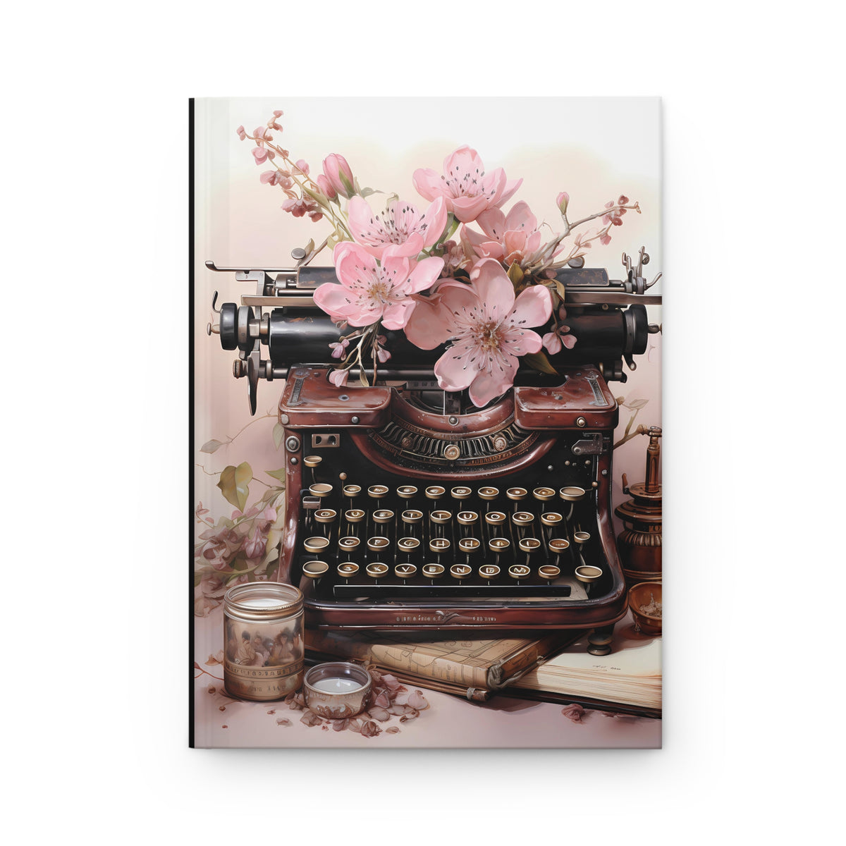 Vintage Typewriter Floral Hardcover Journal — Writer's Notebook Gift