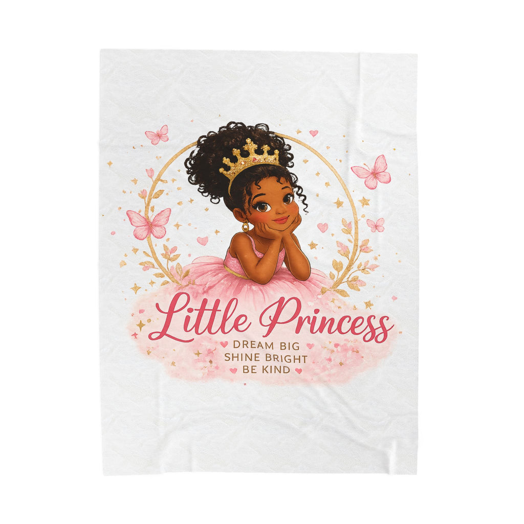 Velveteen Plush Blanket — "Little Princess" Soft Throw for Girls (Dream Big • Shine Bright • Be Kind)