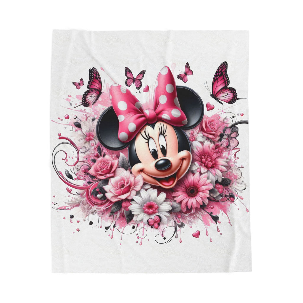 Minnie Mouse Pink Floral Velveteen Plush Blanket — Cozy Disney Throw for Girls & Kids