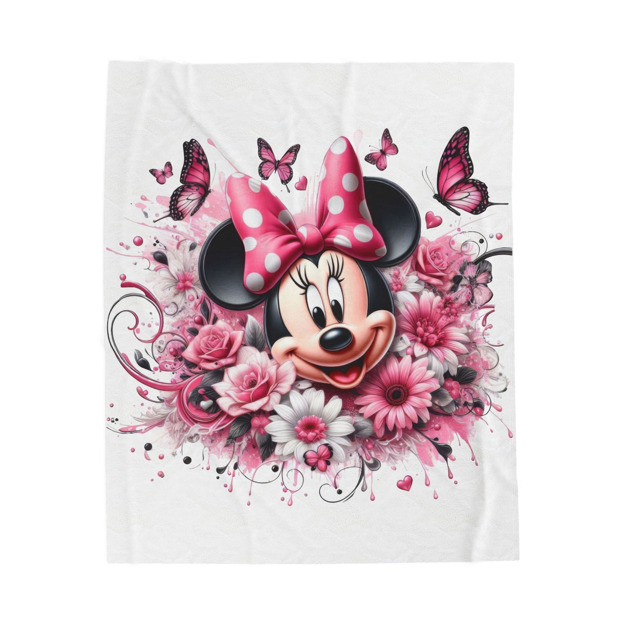 Minnie Mouse Pink Floral Velveteen Plush Blanket — Cozy Disney Throw for Girls & Kids