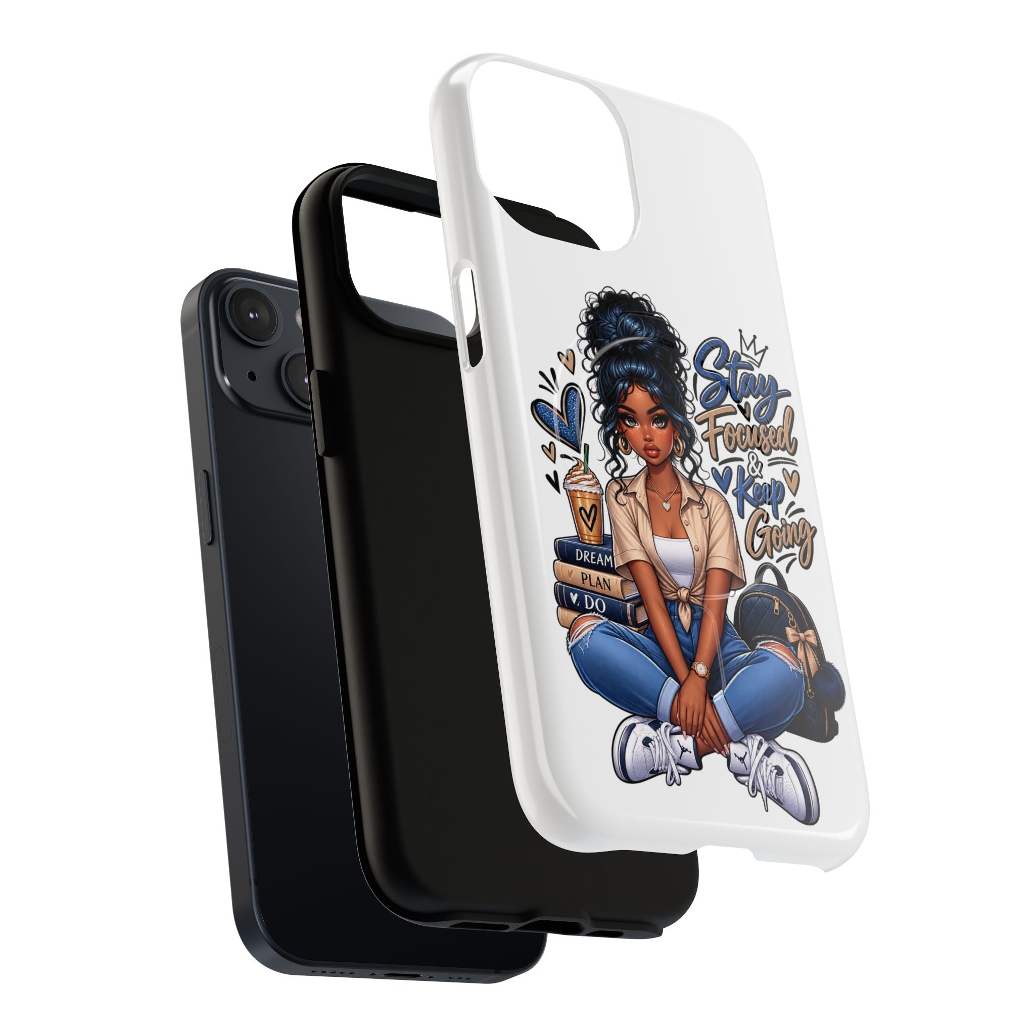 Stay Focused Keep Going Phone Case — Motivational Girl Illustration Tough Magnetic Case