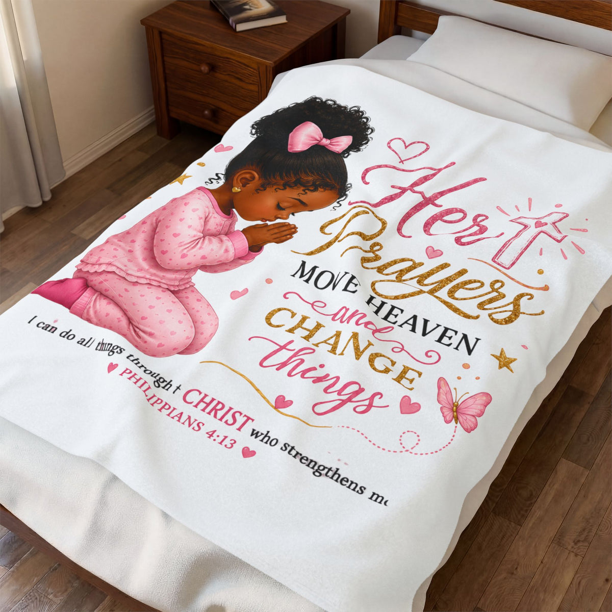 Plush Blanket — "Her Prayers Move Heaven and Change Things" Christian Kids Throw