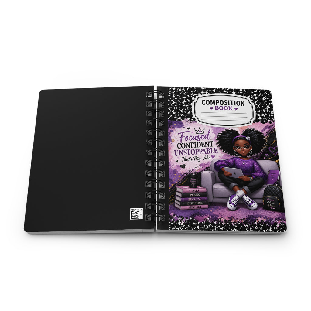 Focused Confident Unstoppable composition book Spiral Bound Journal | Girl Power, Purple
