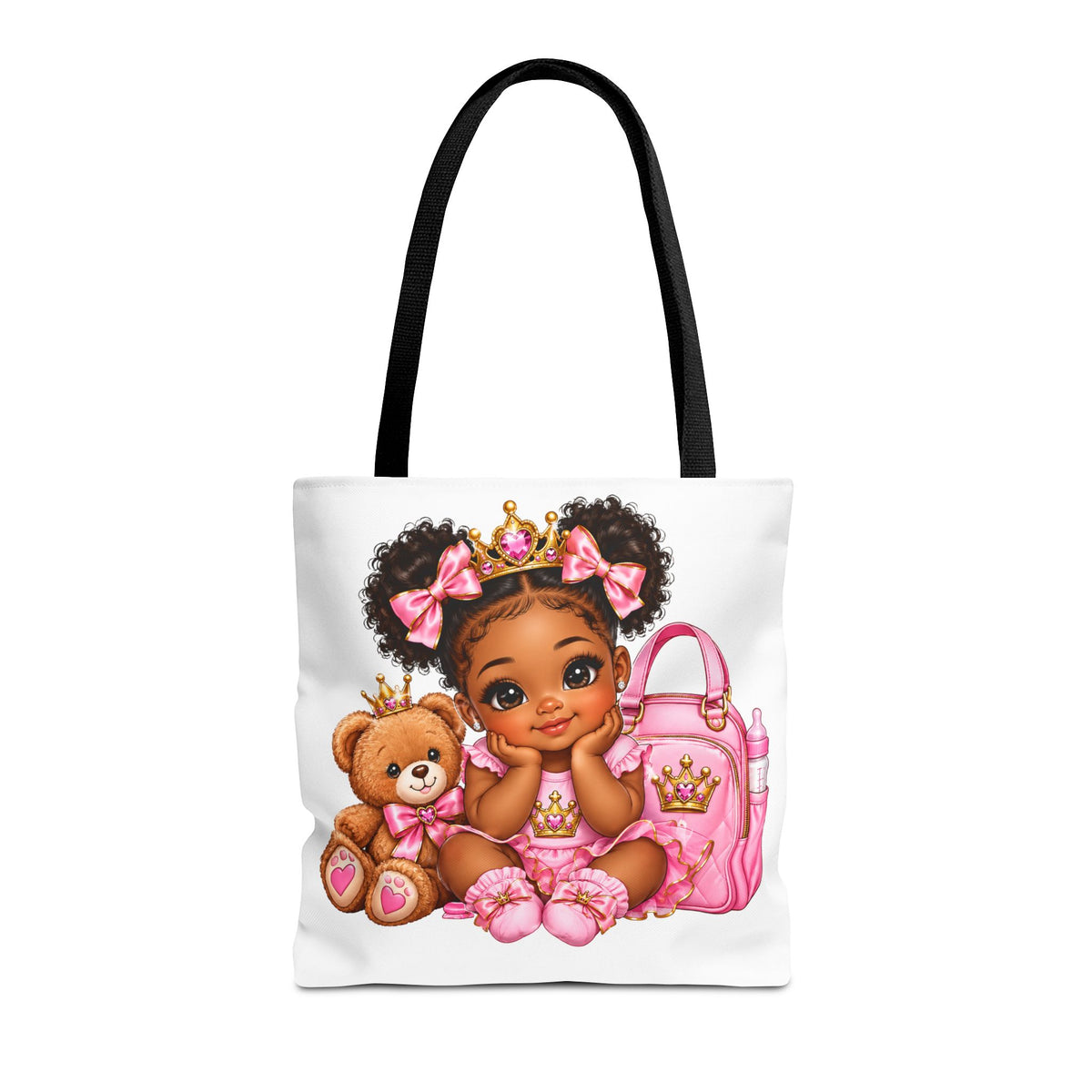 Cute Baby Princess Tote Bag — Pink Crowned Baby with Teddy AOP