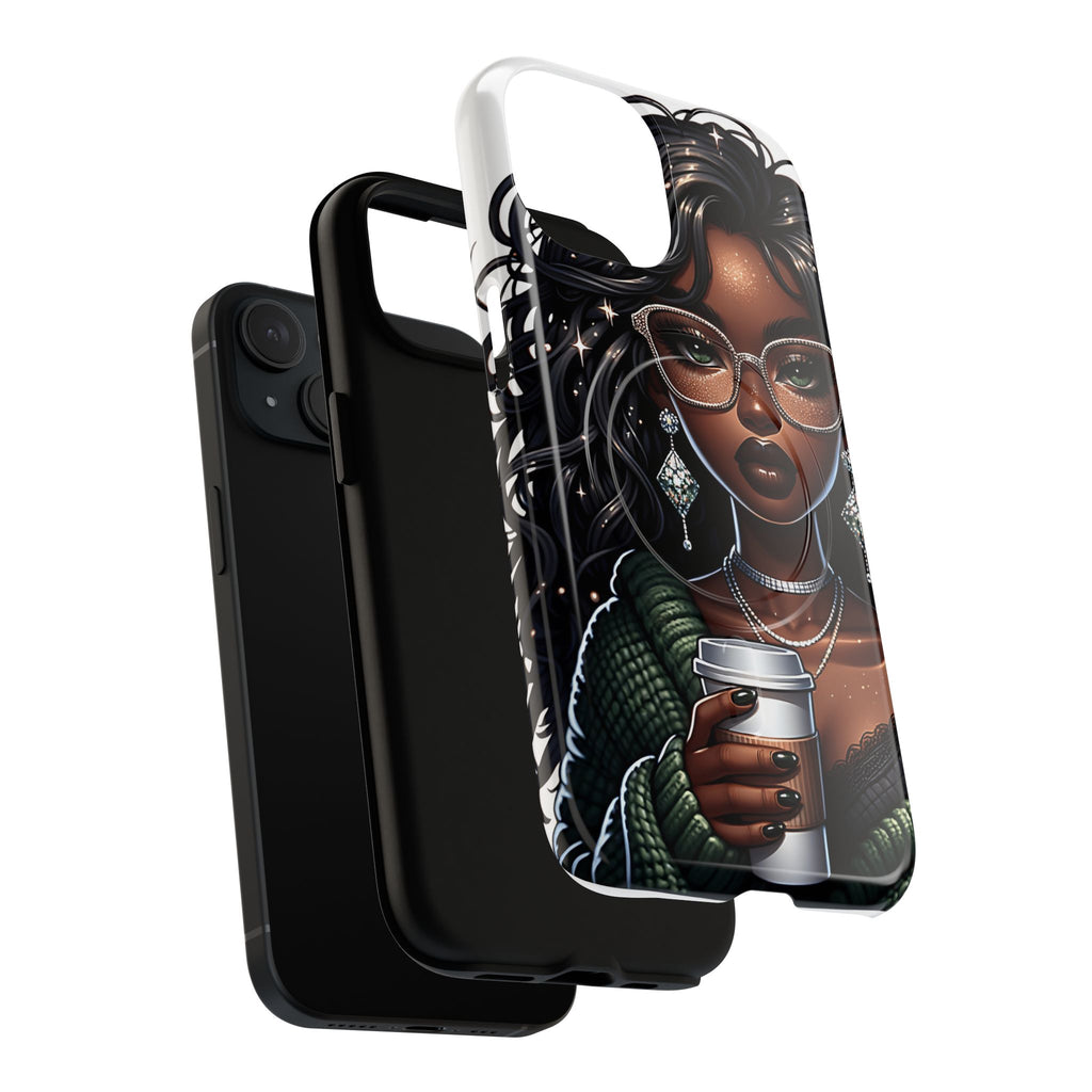Stylish Black Woman with Coffee Phone Case | Magnetic Tough Case