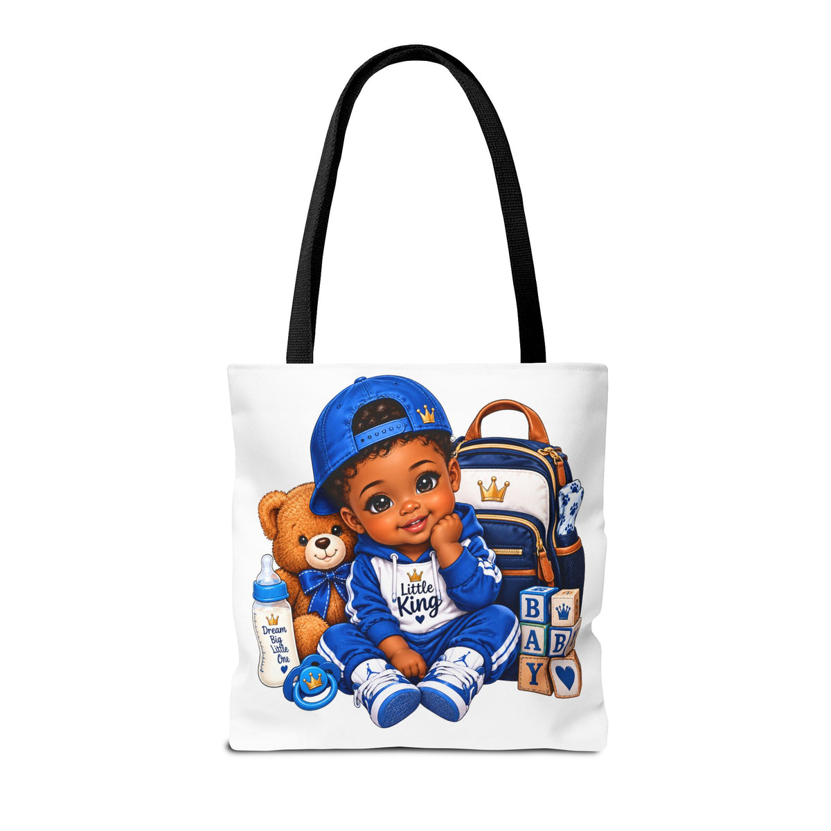 Baby Boy Tote Bag — 'Little King' Blue Nursery Illustration
